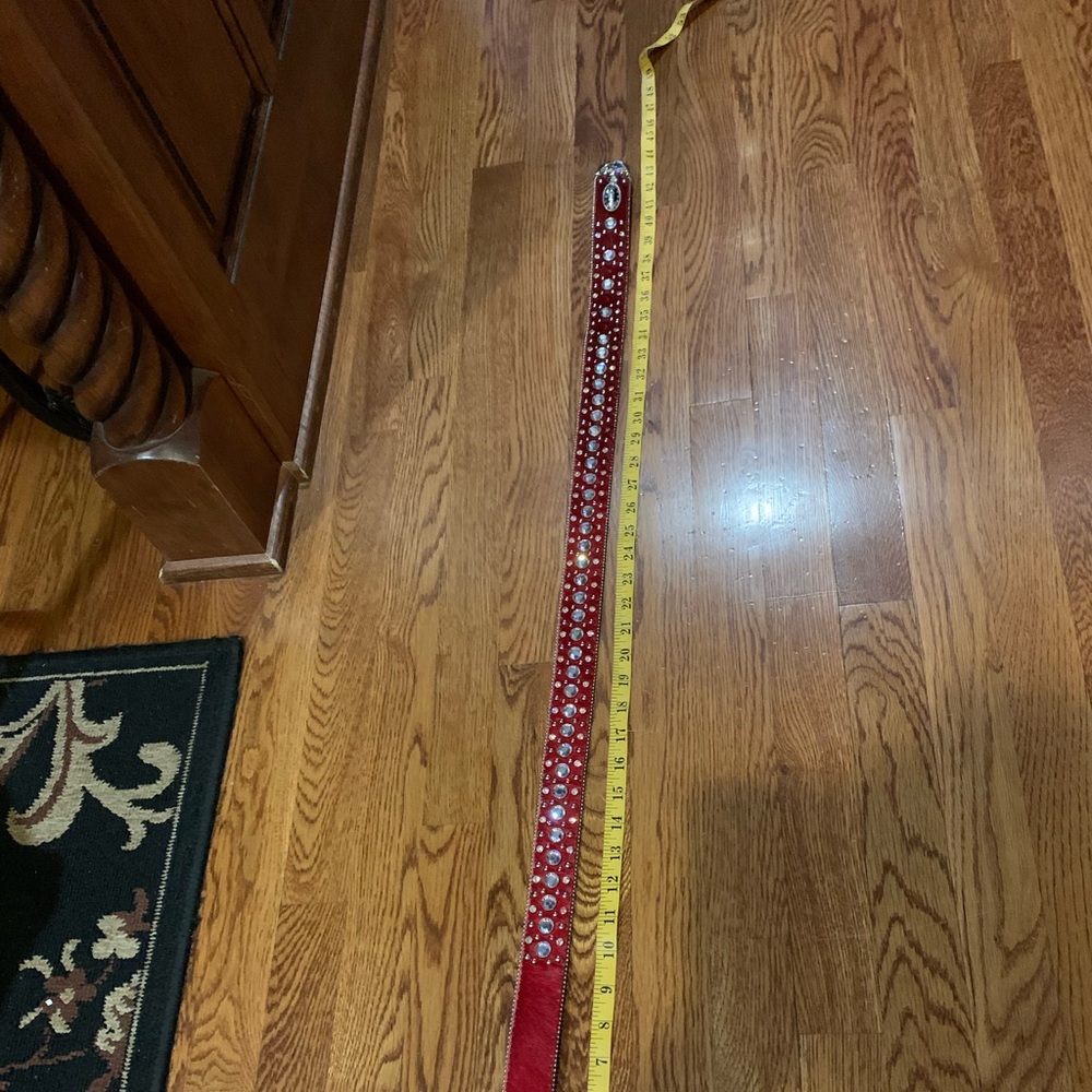 Atlas Belt Red Faux Fur Rhinestones and Studs Silver Tone #N1 - Picture 7 of 8